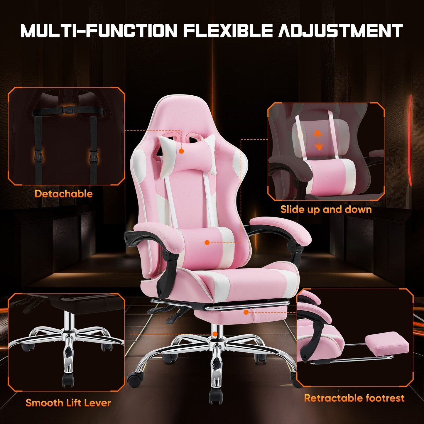 Ergonomic PU Leather 360Â° Swivel Gaming Recliner with Footrest, Headrest, Lumbar Support, Adjustable Height