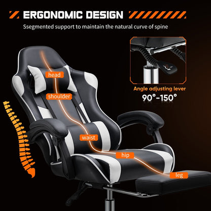 Ergonomic PU Leather 360Â° Swivel Gaming Recliner with Footrest, Headrest, Lumbar Support, Adjustable Height