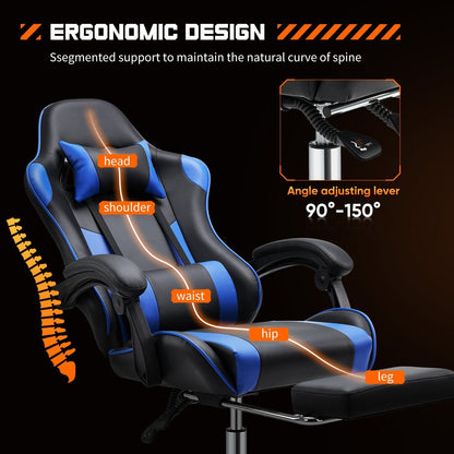 Ergonomic PU Leather 360Â° Swivel Gaming Recliner with Footrest, Headrest, Lumbar Support, Adjustable Height