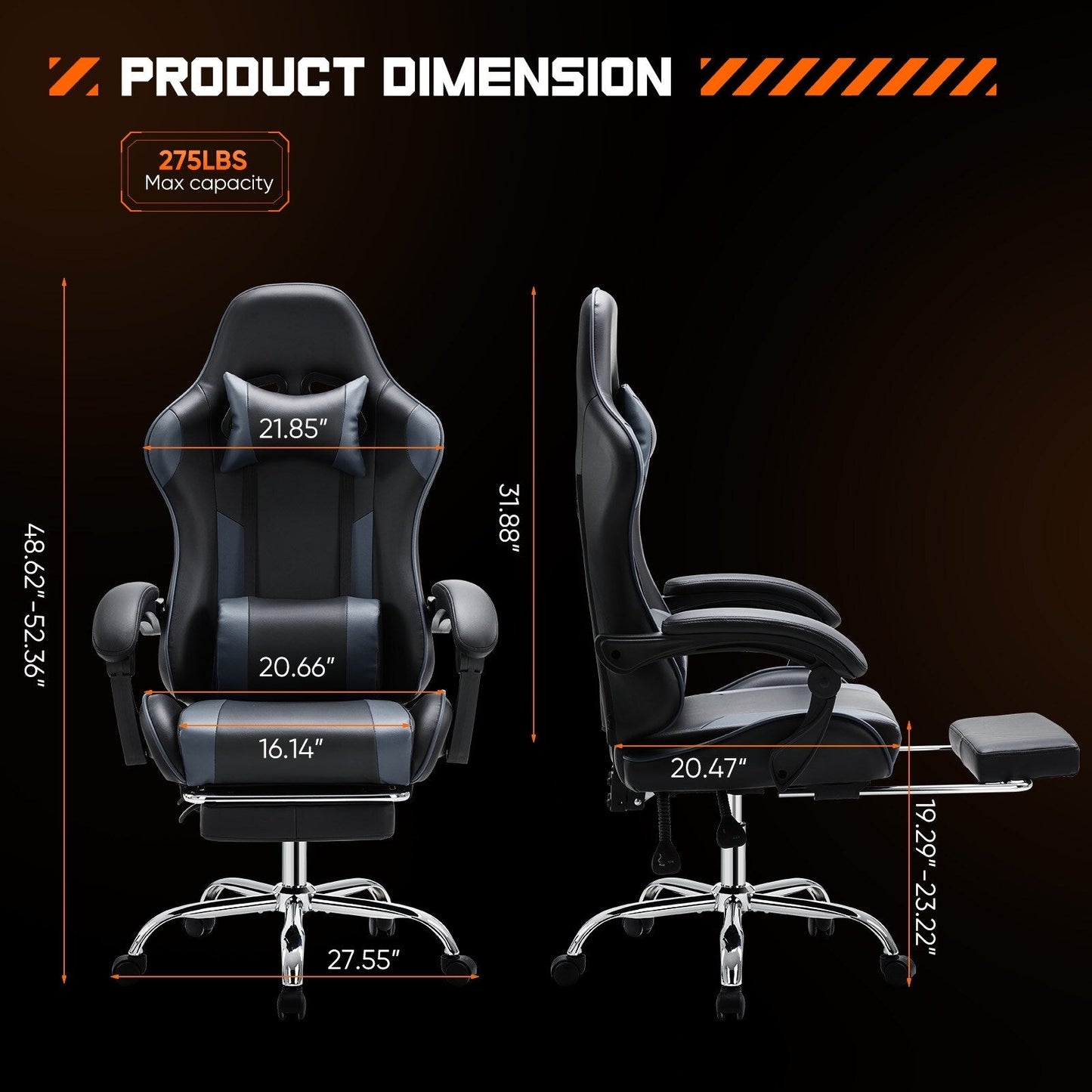 Ergonomic PU Leather 360Â° Swivel Gaming Recliner with Footrest, Headrest, Lumbar Support, Adjustable Height