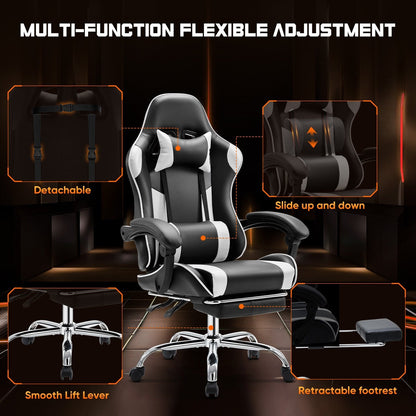 Ergonomic PU Leather 360Â° Swivel Gaming Recliner with Footrest, Headrest, Lumbar Support, Adjustable Height