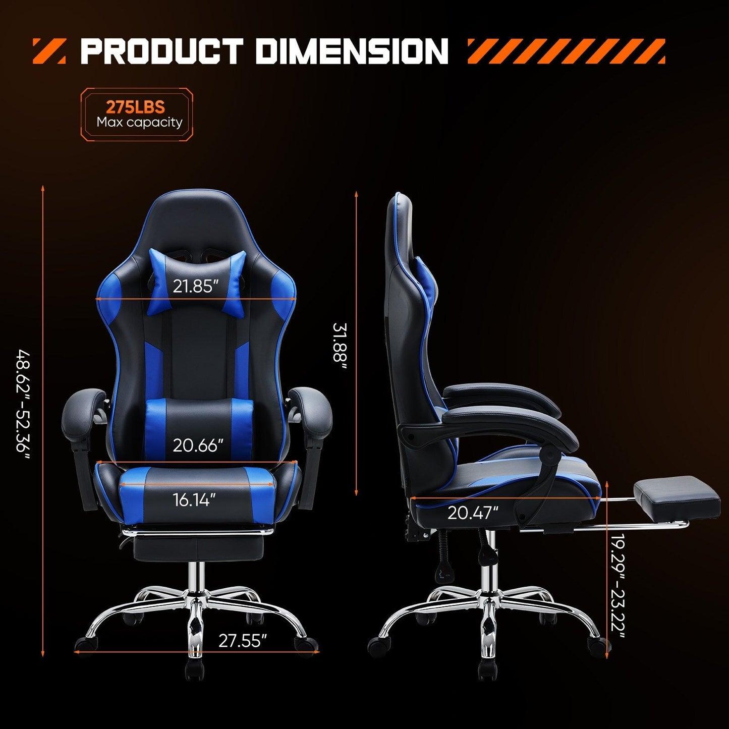 Ergonomic PU Leather 360Â° Swivel Gaming Recliner with Footrest, Headrest, Lumbar Support, Adjustable Height