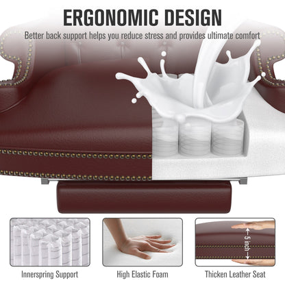 Ergonomic PU Leather Swivel Office Recliner with Footrest, Button-tufted Backrest, Nailhead Decoration