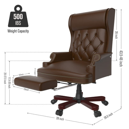 Ergonomic PU Leather Swivel Office Recliner with Footrest, Button-tufted Backrest, Nailhead Decoration