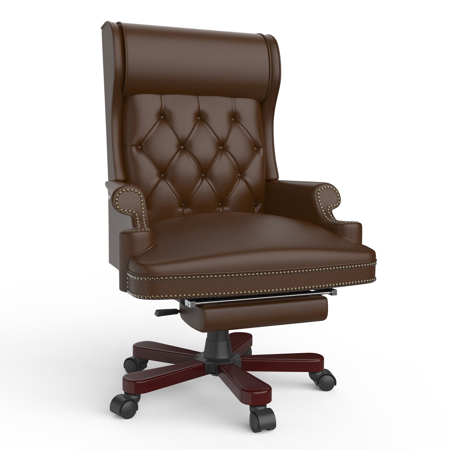 Ergonomic PU Leather Swivel Office Recliner with Footrest, Button-tufted Backrest, Nailhead Decoration