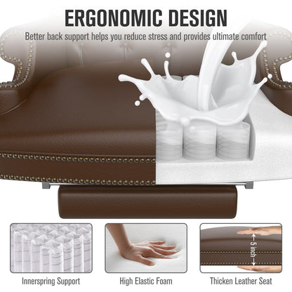 Ergonomic PU Leather Swivel Office Recliner with Footrest, Button-tufted Backrest, Nailhead Decoration
