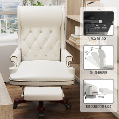 Ergonomic PU Leather Swivel Office Recliner with Footrest, Button-tufted Backrest, Nailhead Decoration