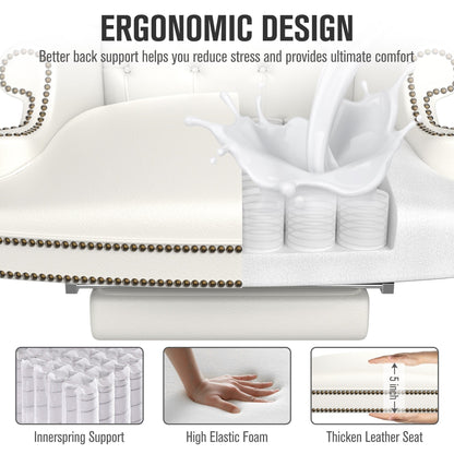 Ergonomic PU Leather Swivel Office Recliner with Footrest, Button-tufted Backrest, Nailhead Decoration