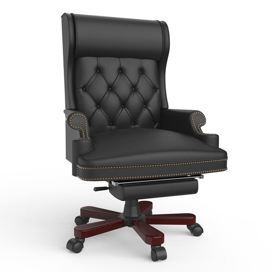 Ergonomic PU Leather Swivel Office Recliner with Footrest, Button-tufted Backrest, Nailhead Decoration