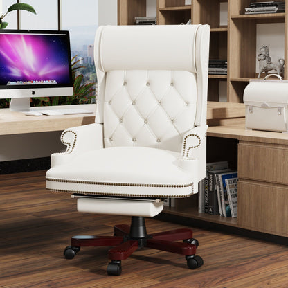 Ergonomic PU Leather Swivel Office Recliner with Footrest, Button-tufted Backrest, Nailhead Decoration