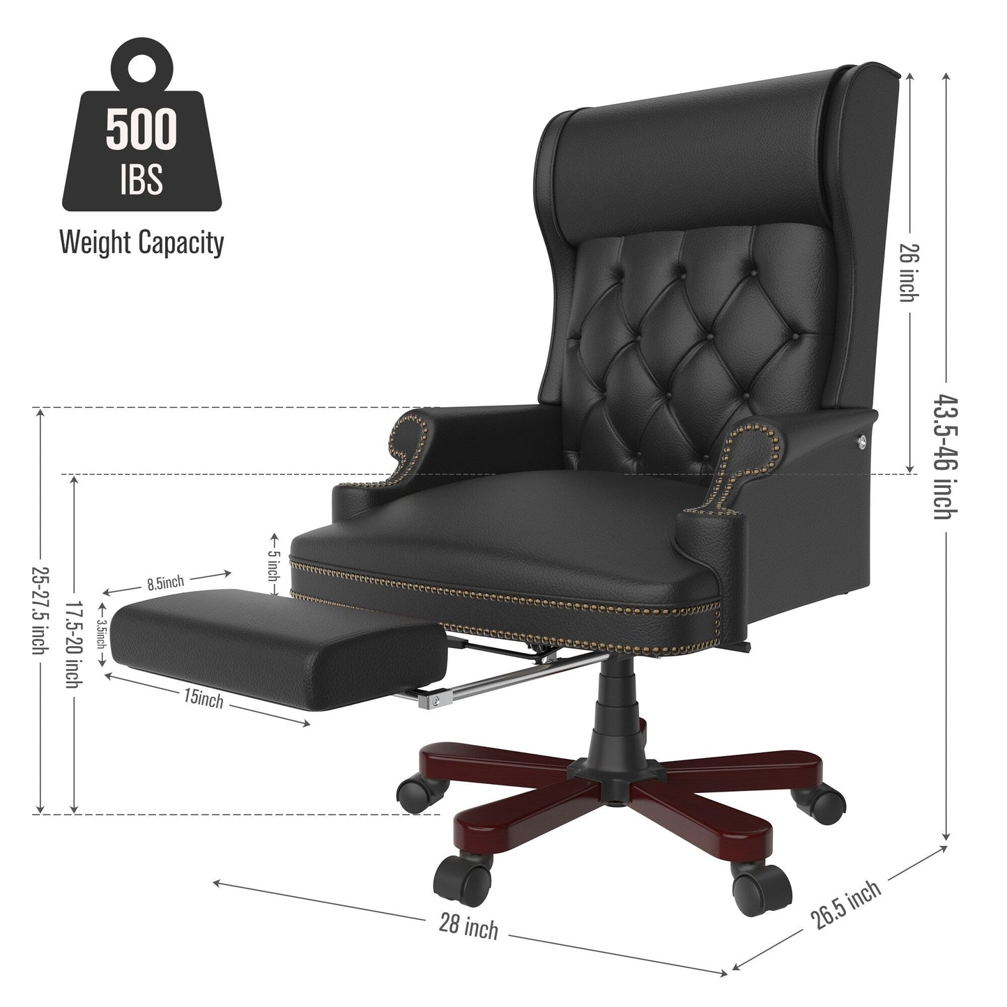 Ergonomic PU Leather Swivel Office Recliner with Footrest, Button-tufted Backrest, Nailhead Decoration