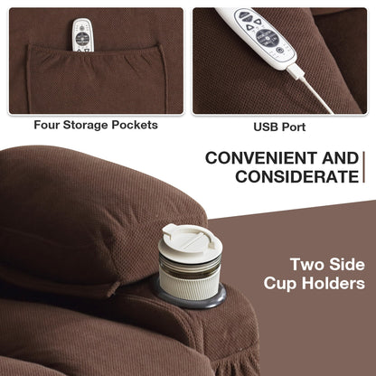 Ergonomic Power Lift Recliner Chair Electric Fabric Massage Heat Sofa with USB Charging, Side Pockets and Remote Control