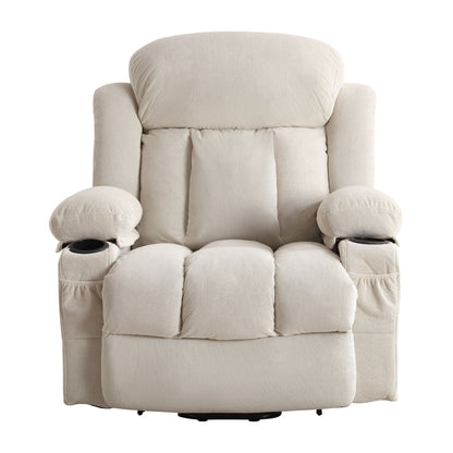 Ergonomic Power Lift Recliner Chair Electric Fabric Massage Heat Sofa with USB Charging, Side Pockets and Remote Control