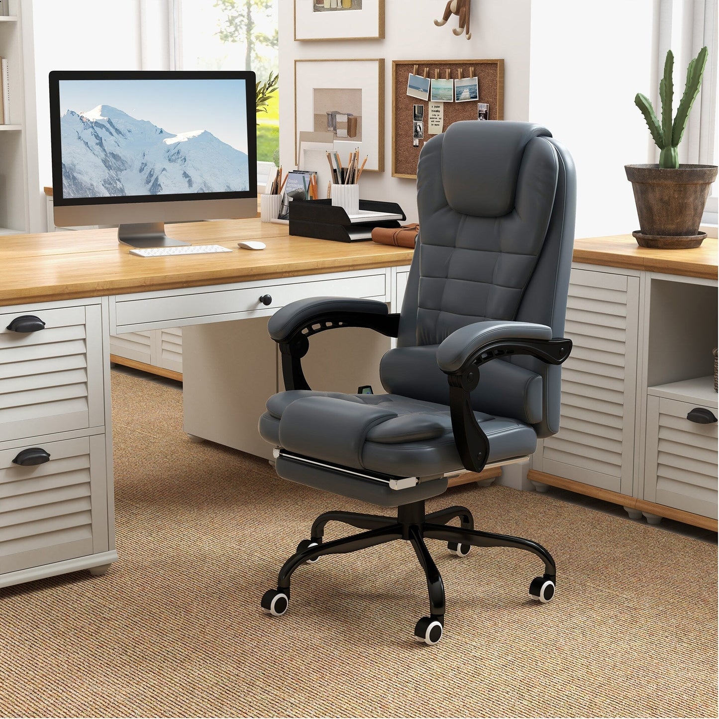 Ergonomic Rolling Vibration Massage Office Chair with Reclining Backrest, Adjustable Height and Retractable Footrest