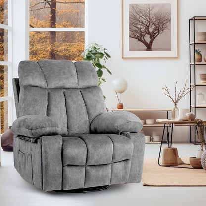 Ergonomic Velvet Swivel Massage Chair with Heat, 8 Massage Points, Rocking Base, USB Charging, Cup Holders and Side Pockets