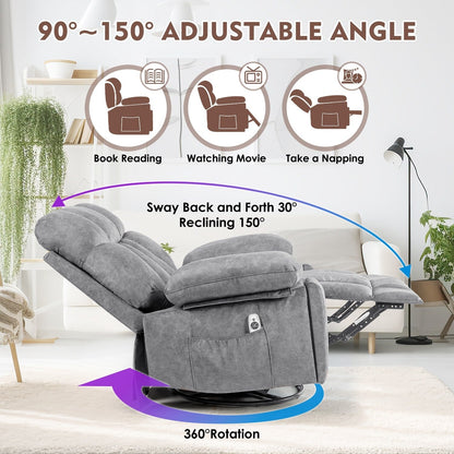 Ergonomic Velvet Swivel Massage Chair with Heat, 8 Massage Points, Rocking Base, USB Charging, Cup Holders and Side Pockets