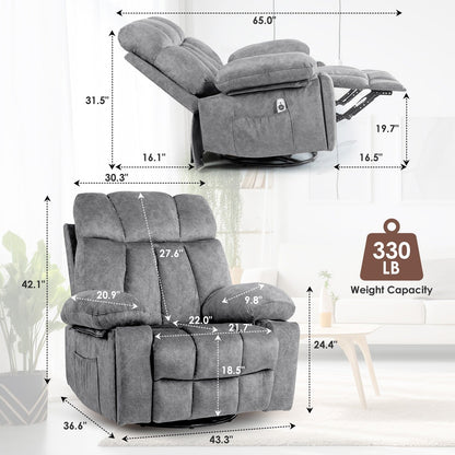 Ergonomic Velvet Swivel Massage Chair with Heat, 8 Massage Points, Rocking Base, USB Charging, Cup Holders and Side Pockets