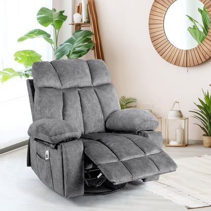 Ergonomic Velvet Swivel Massage Chair with Heat, 8 Massage Points, Rocking Base, USB Charging, Cup Holders and Side Pockets