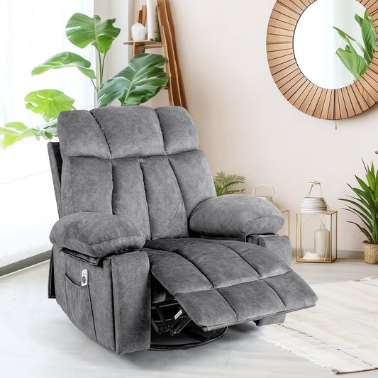 Ergonomic Velvet Swivel Massage Chair with Heat, 8 Massage Points, Rocking Base, USB Charging, Cup Holders and Side Pockets
