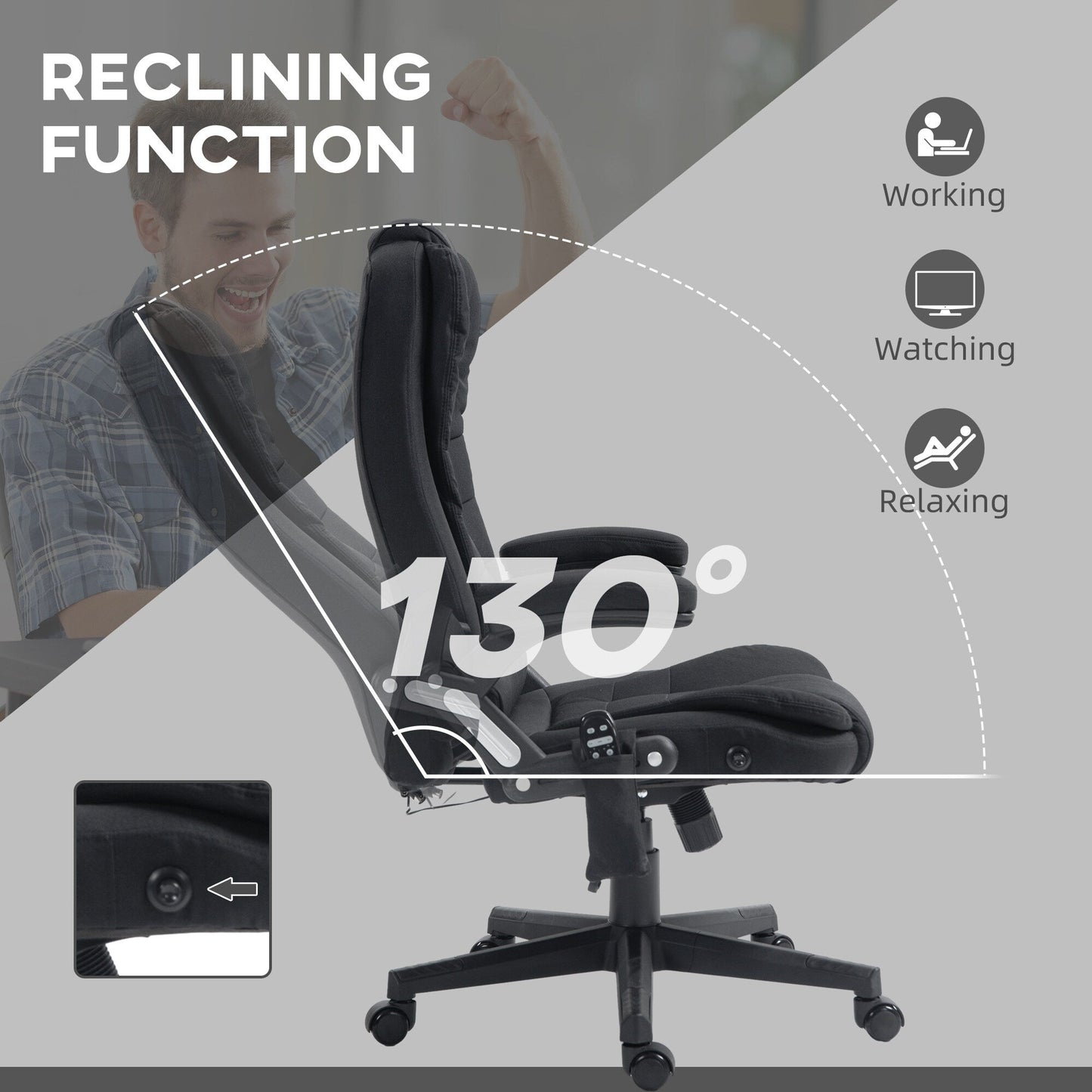 Ergonomic Vibration Massage Office Chair Adjustable Backrest Recliner Chair with 6 Massage Points and Lumbar Heating