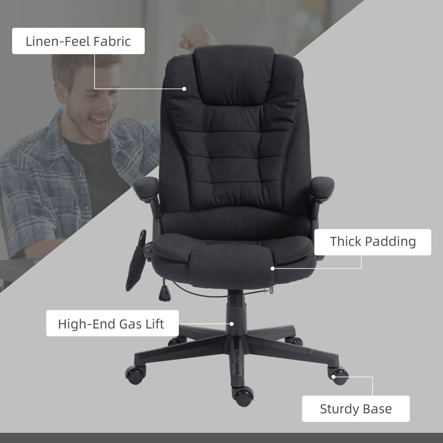 Ergonomic Vibration Massage Office Chair Adjustable Backrest Recliner Chair with 6 Massage Points and Lumbar Heating