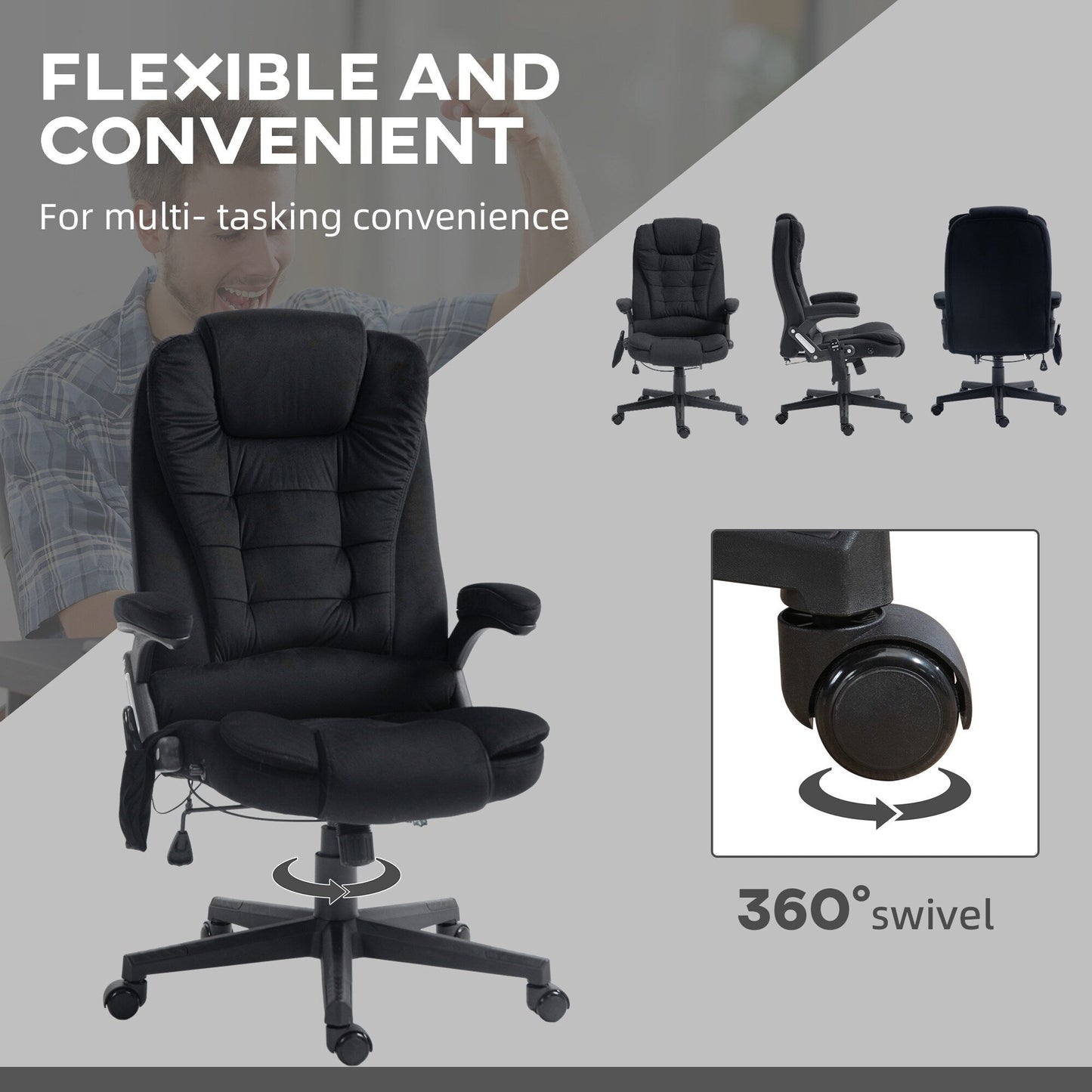 Ergonomic Vibration Massage Office Chair Adjustable Backrest Recliner Chair with 6 Massage Points and Lumbar Heating