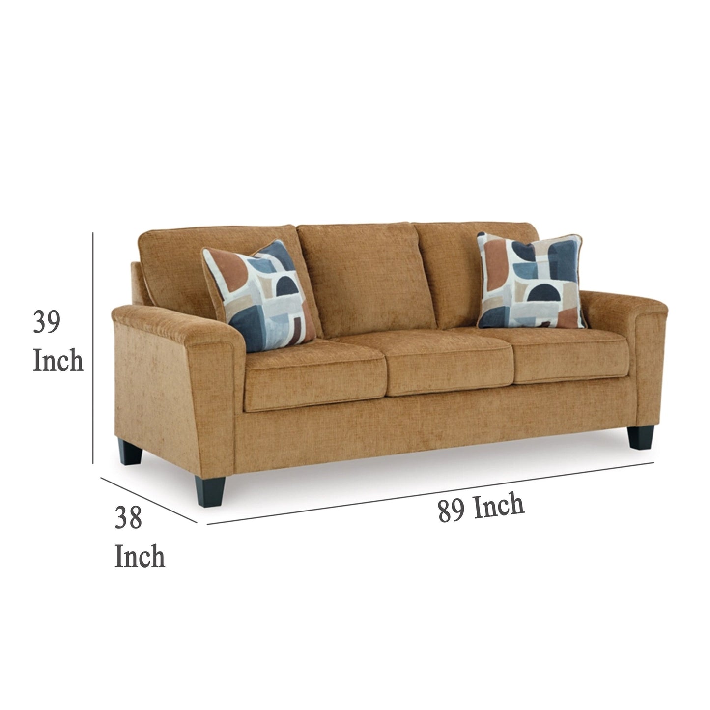Erin Sofa, 2 Accent Throw Pillows, 89 Inch Plush Light Brown Polyester