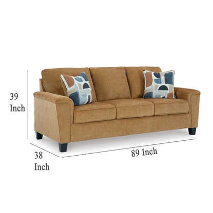Erin Sofa, 2 Accent Throw Pillows, 89 Inch Plush Light Brown Polyester