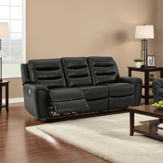 Erine Power Recliner Sofa with USB Ports, Black Faux Leather 90 Inch