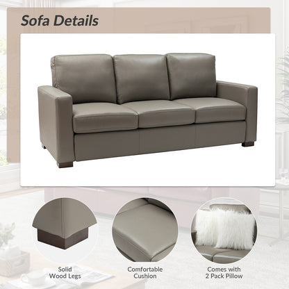 Ernando 83.46 Wide Genuine Leather Sofa with Squared Arms and Pillows
