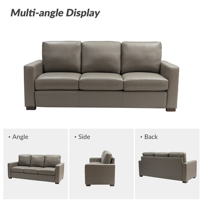 Ernando 83.46 Wide Genuine Leather Sofa with Squared Arms and Pillows