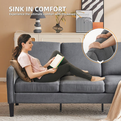 Erommy 3 Seat Sofa, 72 Sofa Couch for Living Room, Modern Fabric Couch with 4 Wood Legs, 2 Metal Support Rods for Bedroom