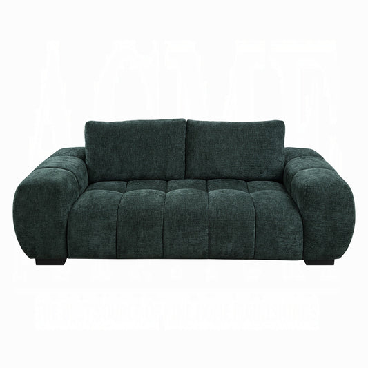Errand Sofa, Dark Green Chenille, Foam Cushions, Pine Wood, 84 Inch
