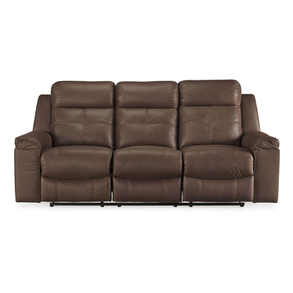 Eslo Manual Reclining Sofa, Coffee Brown Faux Suede Polyester, 88 Inch