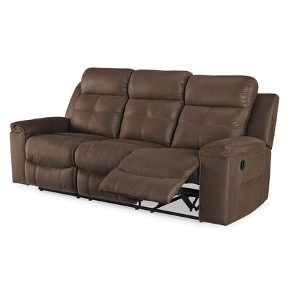 Eslo Manual Reclining Sofa, Coffee Brown Faux Suede Polyester, 88 Inch