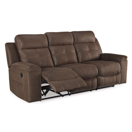 Eslo Manual Reclining Sofa, Coffee Brown Faux Suede Polyester, 88 Inch