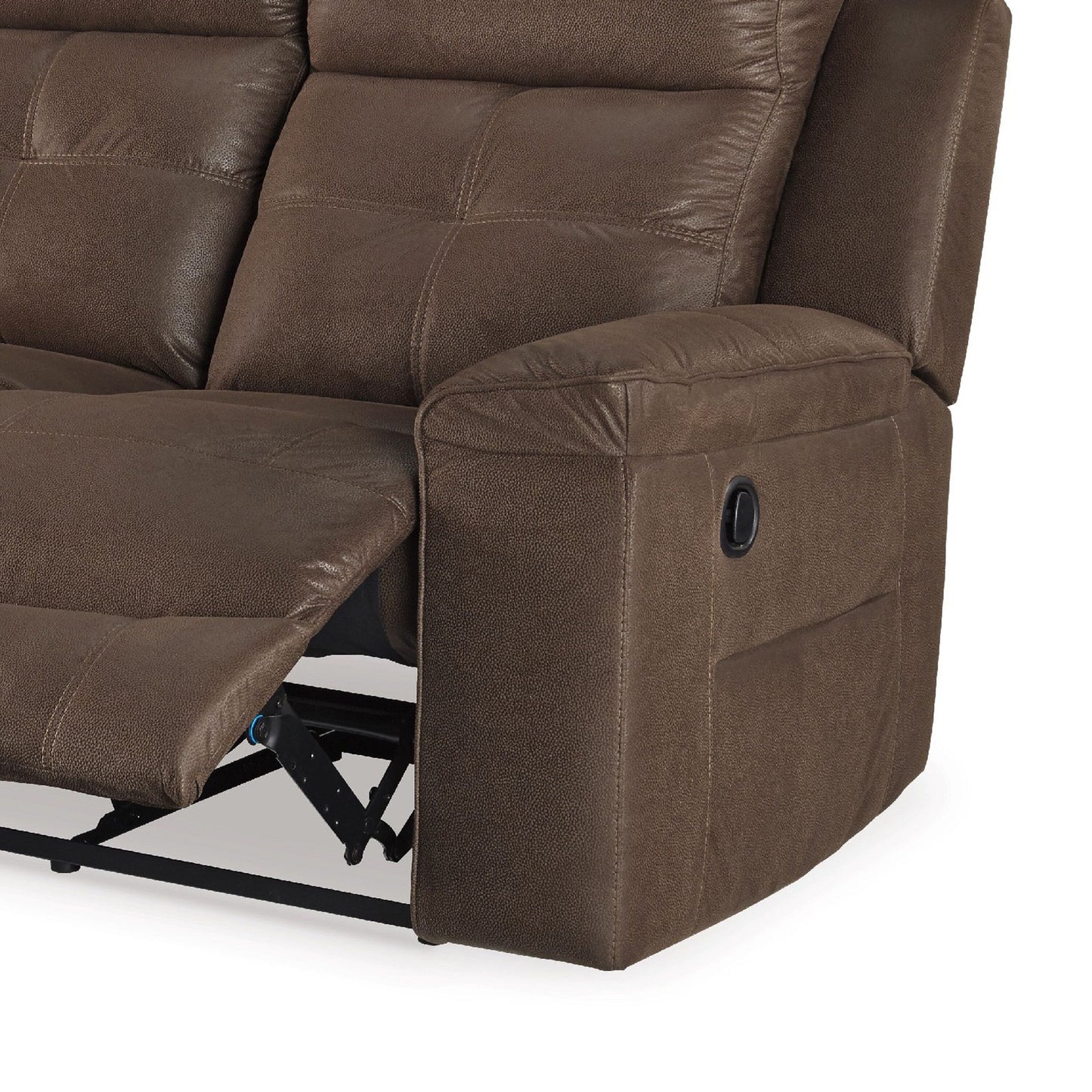Eslo Manual Reclining Sofa, Coffee Brown Faux Suede Polyester, 88 Inch