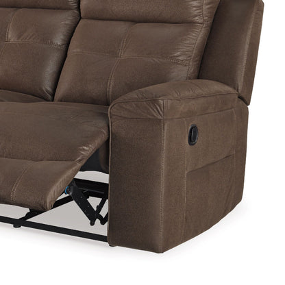 Eslo Manual Reclining Sofa, Coffee Brown Faux Suede Polyester, 88 Inch