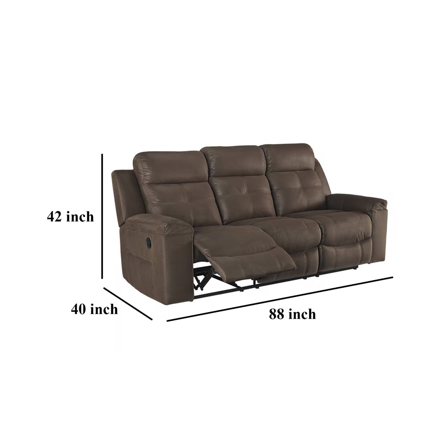 Eslo Manual Reclining Sofa, Coffee Brown Faux Suede Polyester, 88 Inch