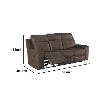Eslo Manual Reclining Sofa, Coffee Brown Faux Suede Polyester, 88 Inch