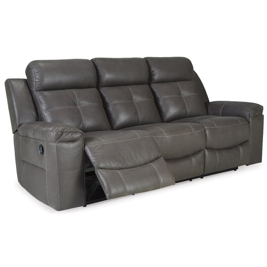 Eslo Manual Reclining Sofa, Dark Gray Faux Suede Polyester, 88 Inch