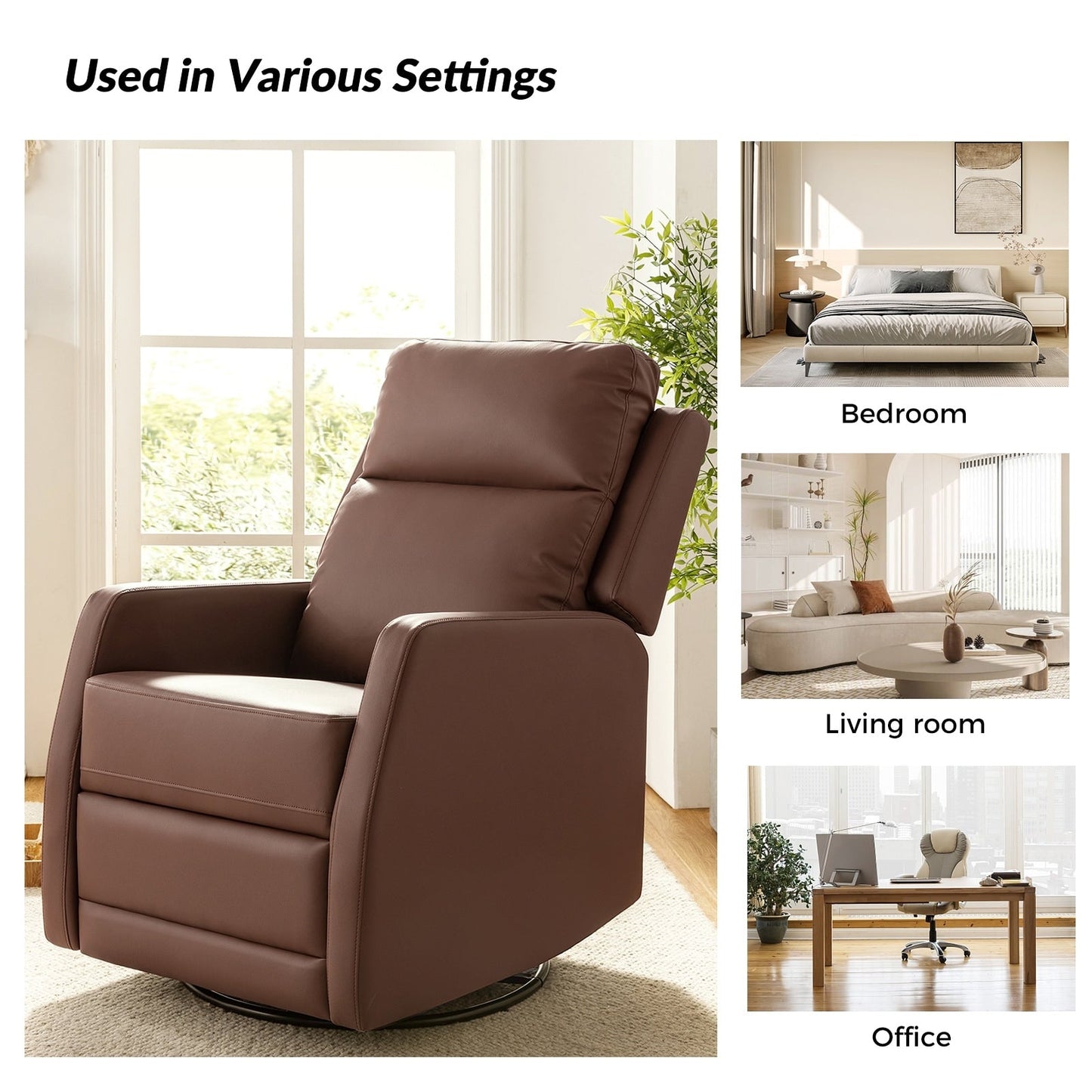 Esteban Modern Faux Leather Manual Rocking Swivel Recliner with Wingback Set of 2