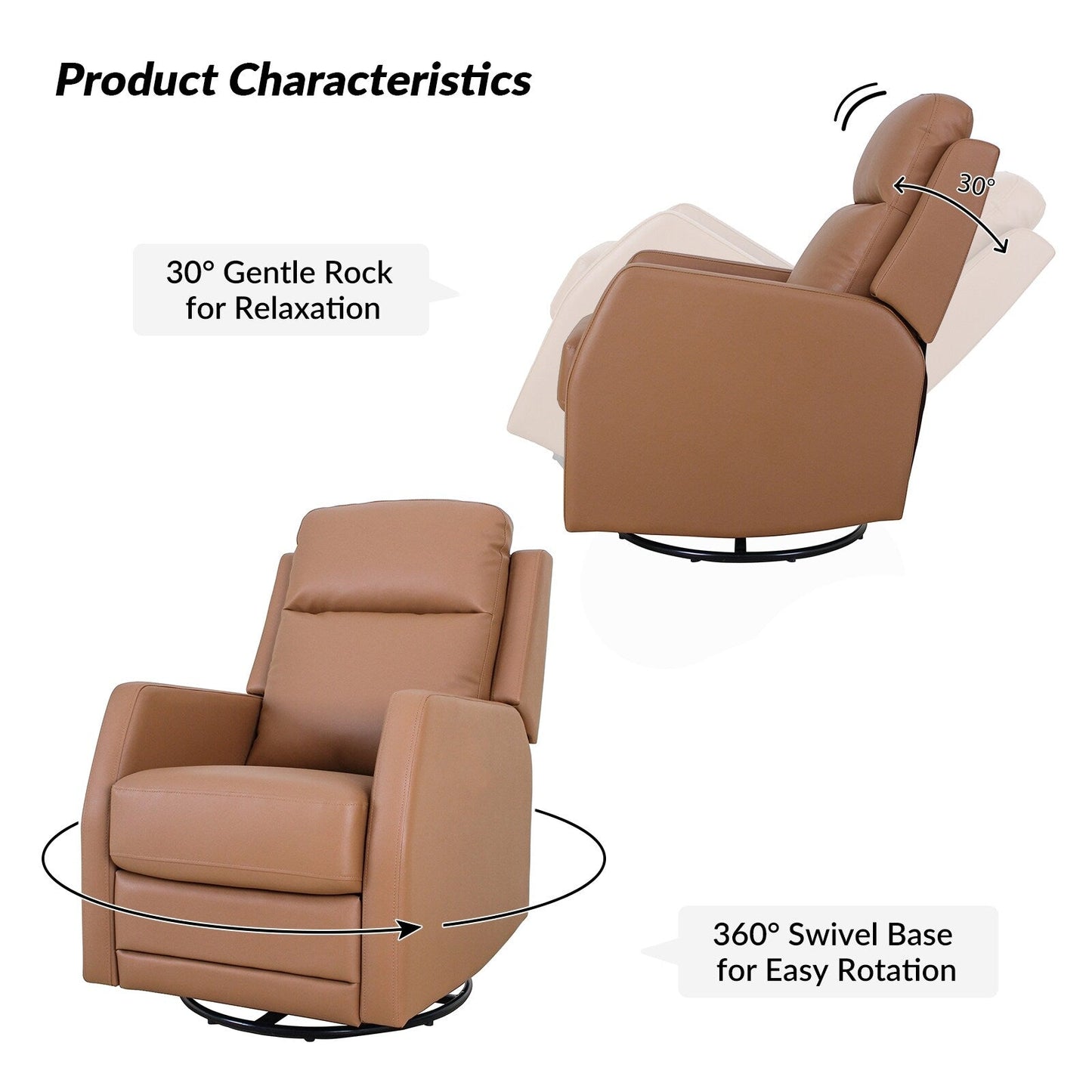 Esteban Modern Faux Leather Manual Rocking Swivel Recliner with Wingback Set of 2