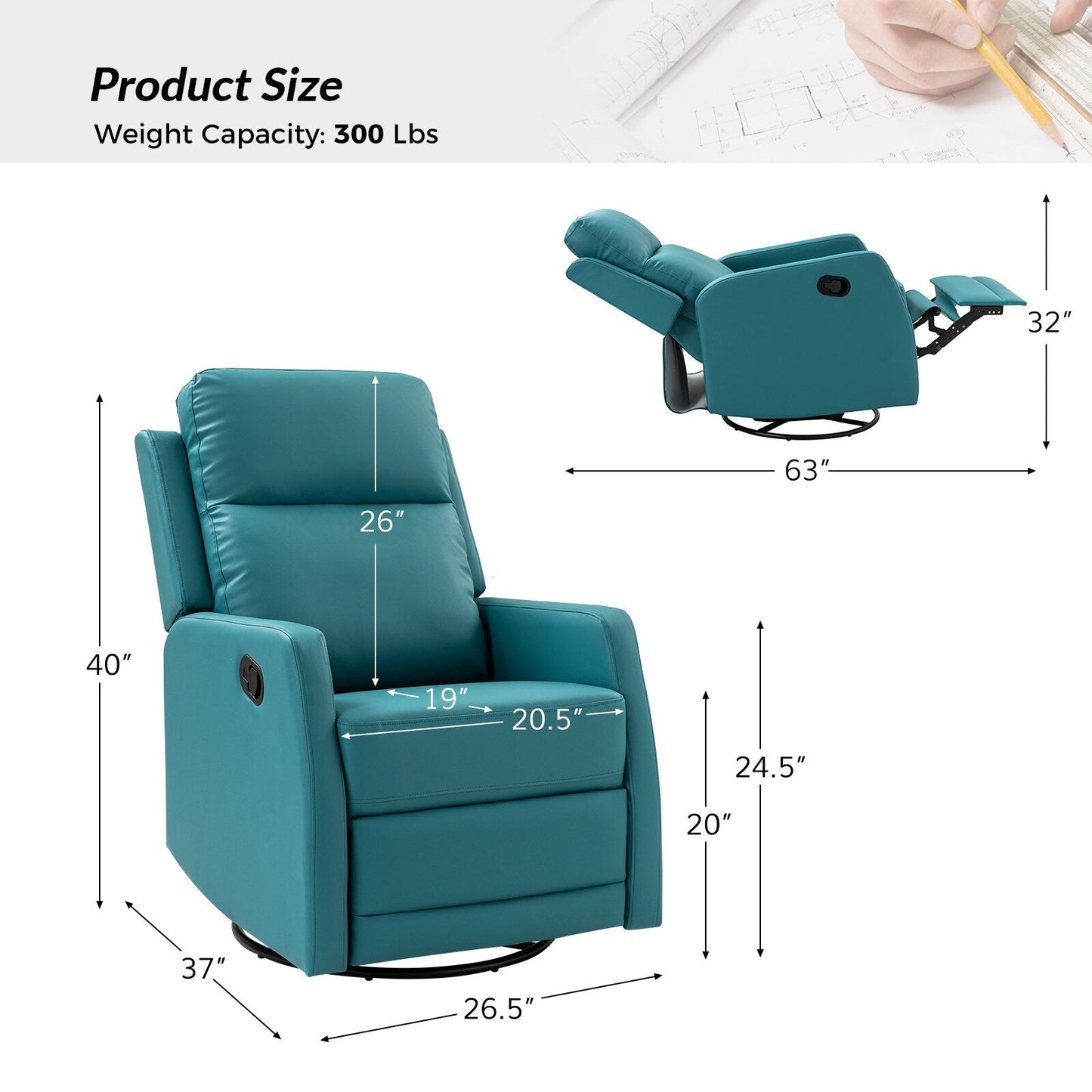 Esteban Modern Faux Leather Manual Rocking Swivel Recliner with Wingback Set of 2