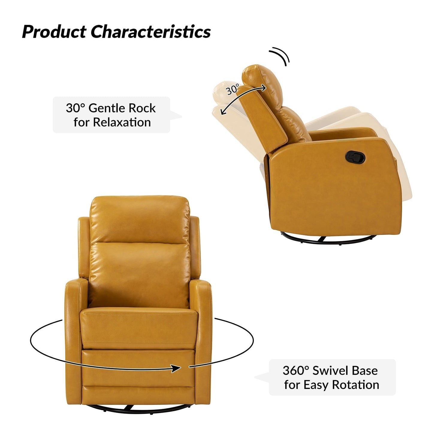 Esteban Modern Faux Leather Manual Rocking Swivel Recliner with Wingback Set of 2