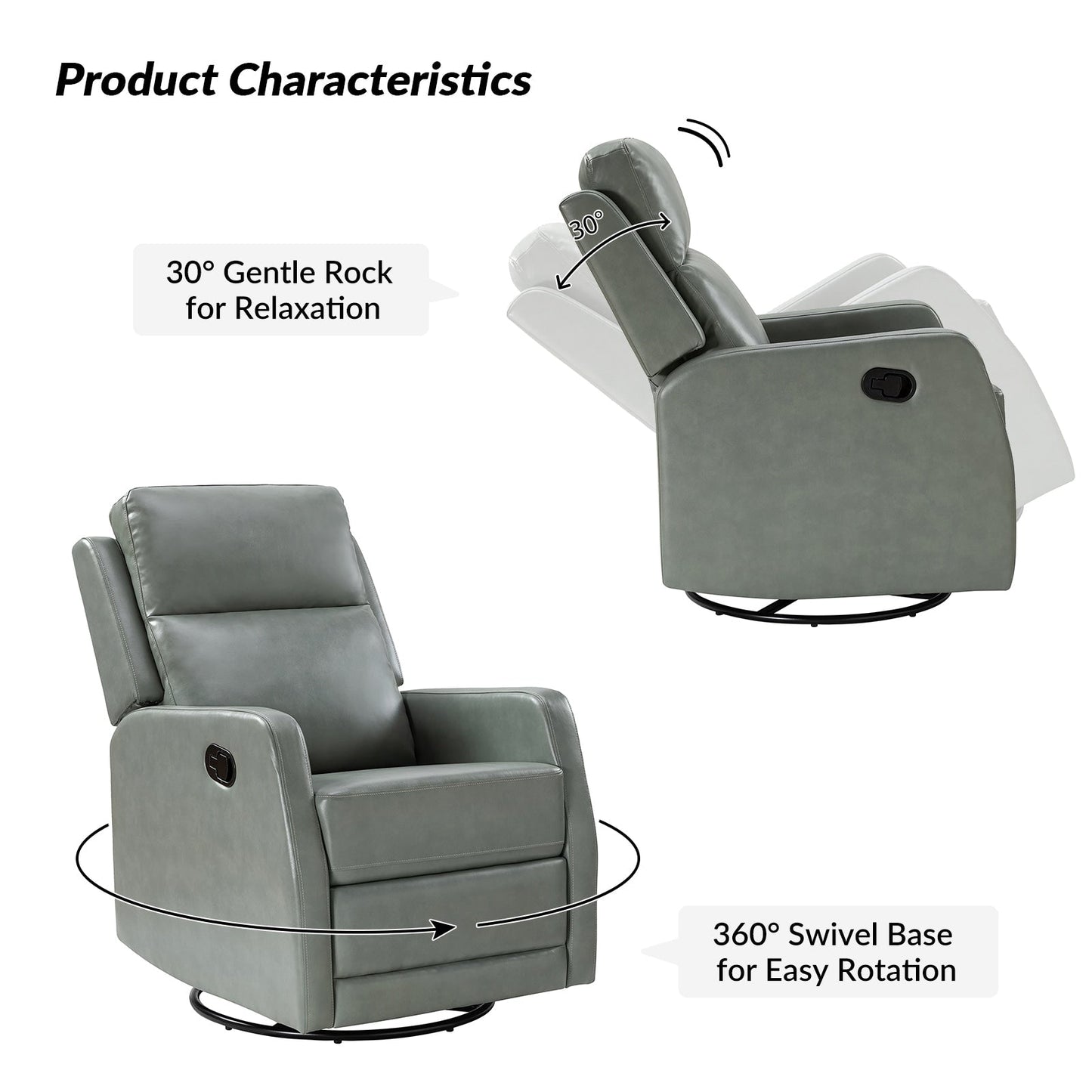 Esteban Modern Faux Leather Manual Rocking Swivel Recliner with Wingback
