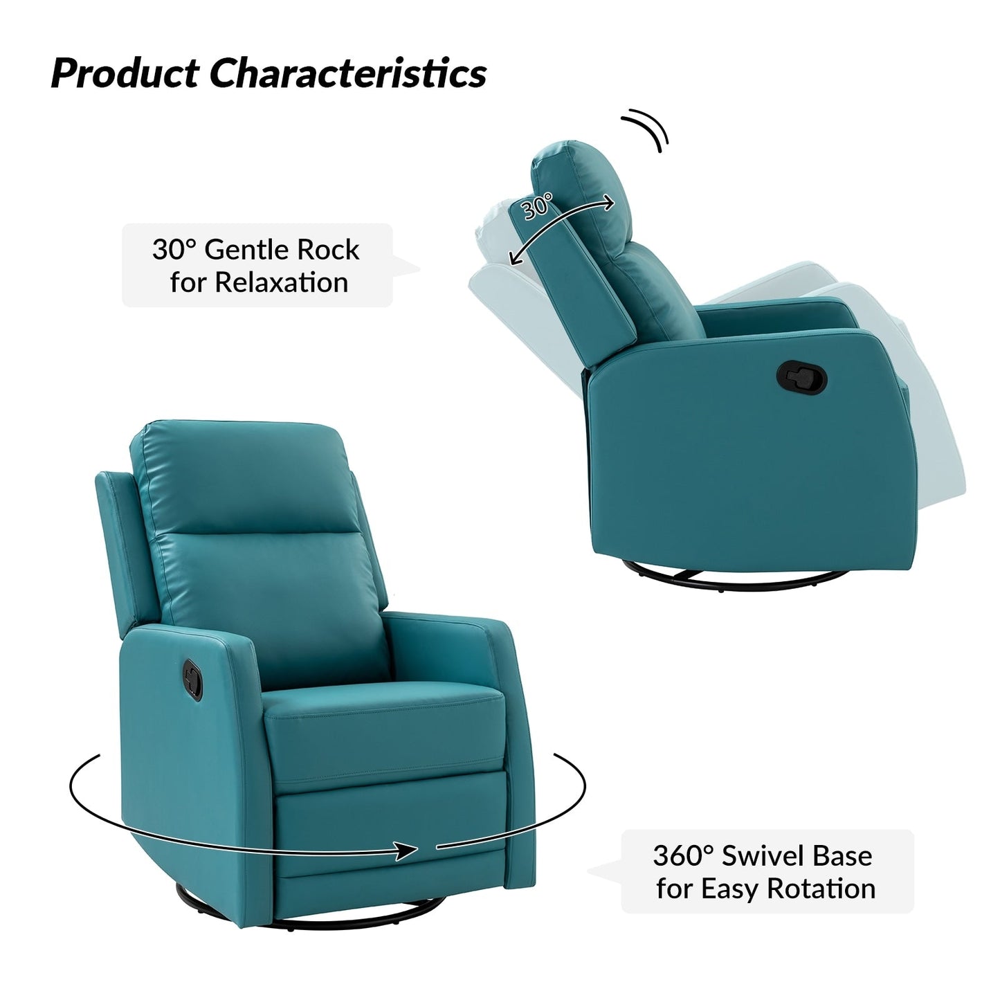 Esteban Modern Faux Leather Manual Rocking Swivel Recliner with Wingback