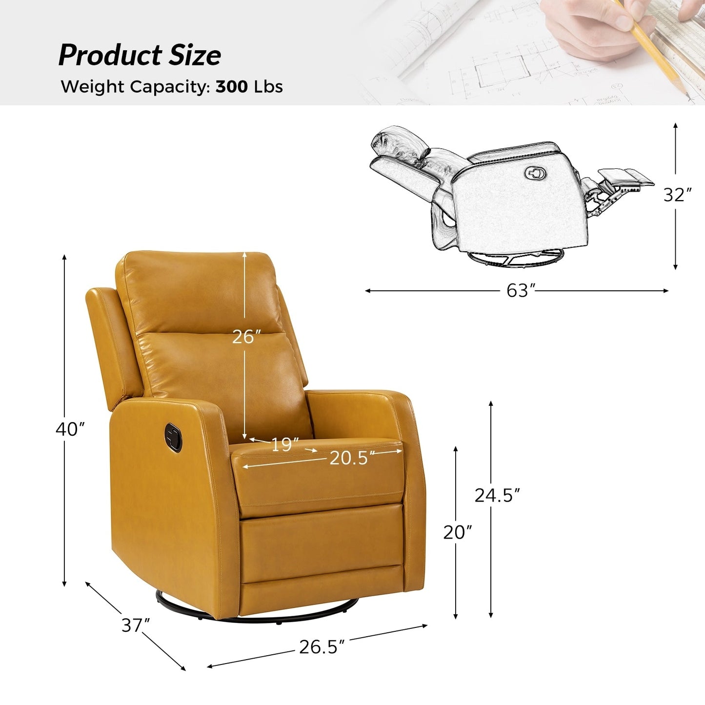Esteban Modern Faux Leather Manual Rocking Swivel Recliner with Wingback