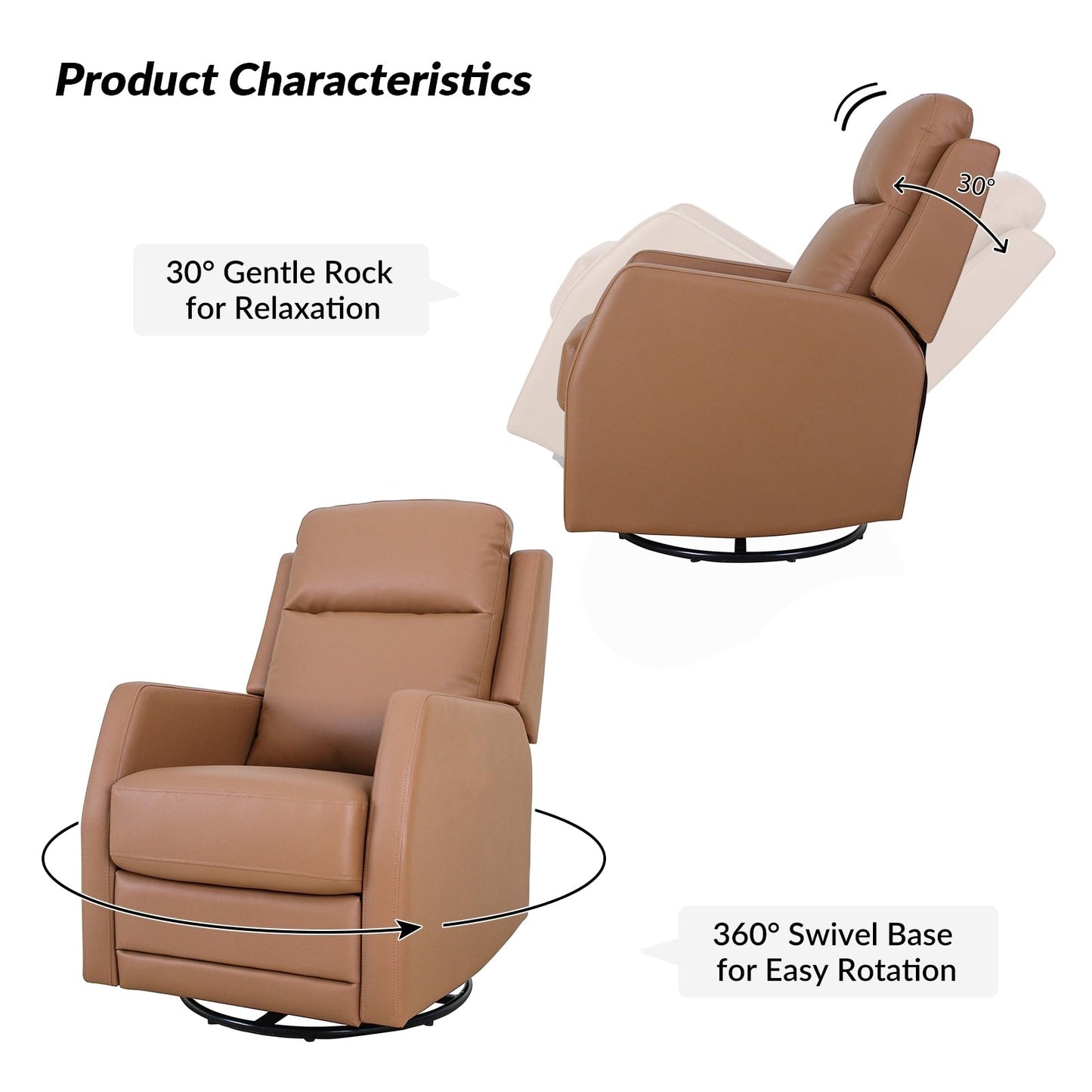 Esteban Modern Faux Leather Manual Rocking Swivel Recliner with Wingback
