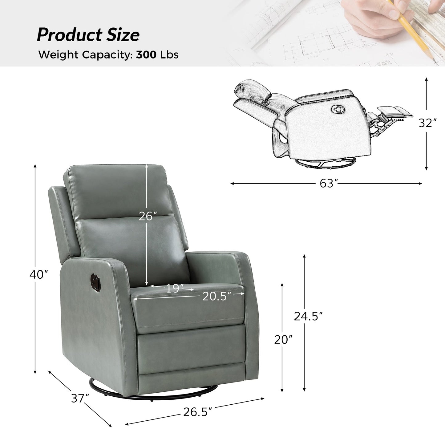 Esteban Modern Faux Leather Manual Rocking Swivel Recliner with Wingback